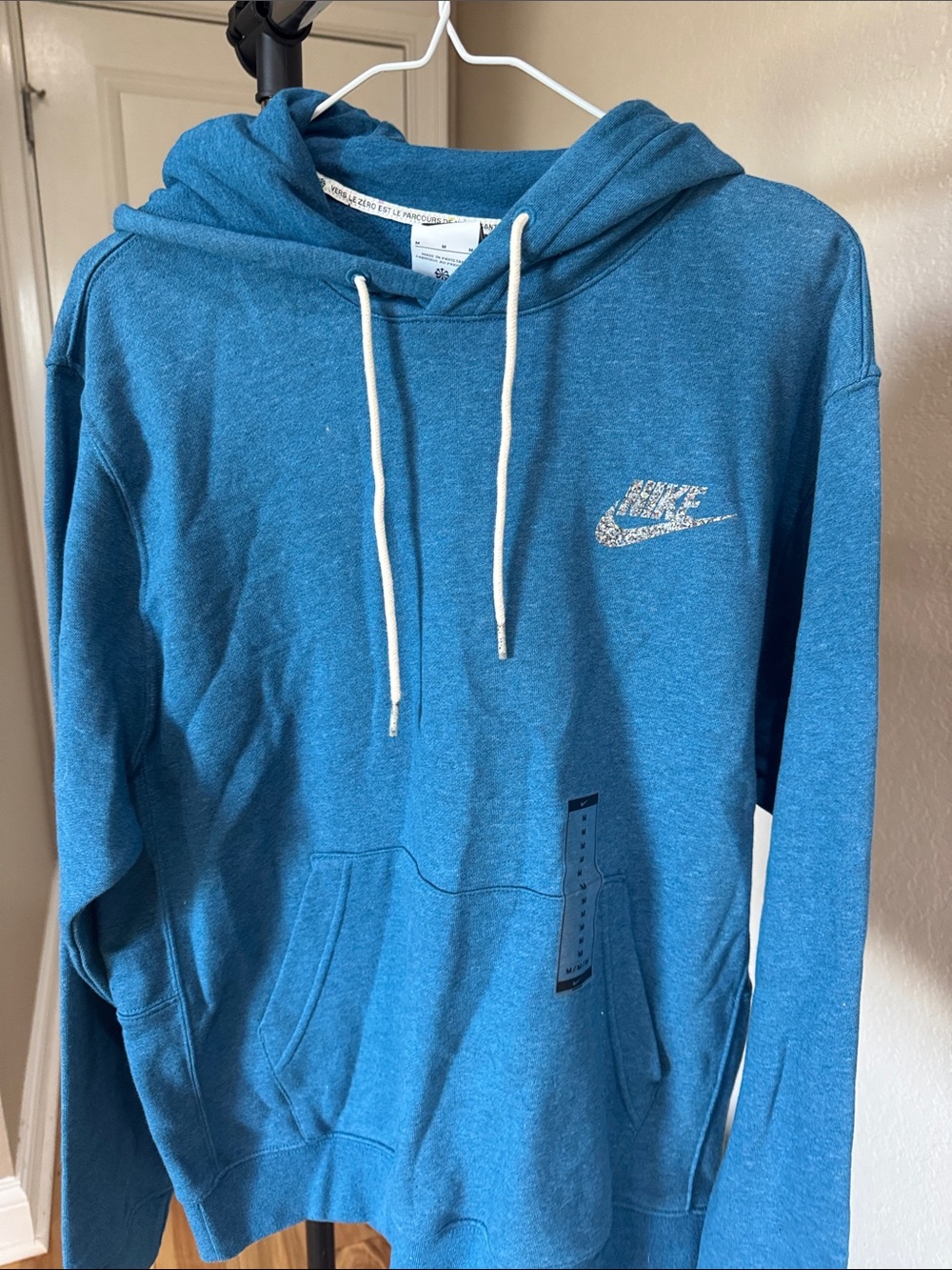 Nike Teal Blue Pullover Hoodie with White Drawstrings